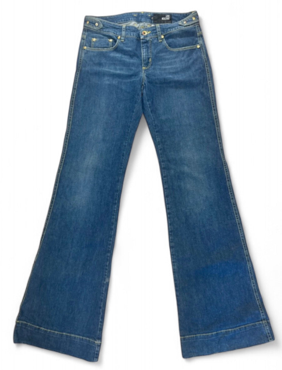 LOVE MOSCHINO Y2K EMBROIDERED "LOVE" FLARED DENIM JEANS W27 (UK 8-10)