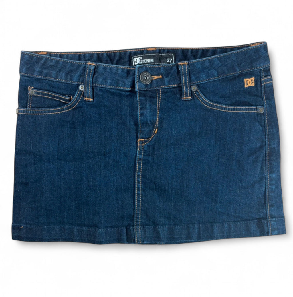 VINTAGE Y2K DC SHOES DENIM MINI SKIRT DARK WASH BIG POCKET LOGO SIZE 27 W29
