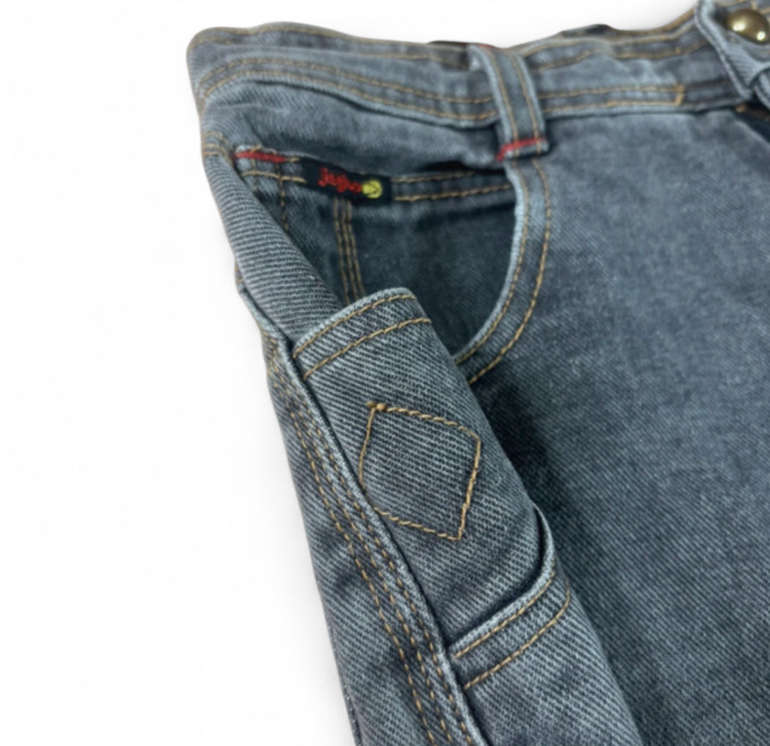 90s JINGLERS VINTAGE DENIM JORTS - GREY ACID WASH RED ZIP W26