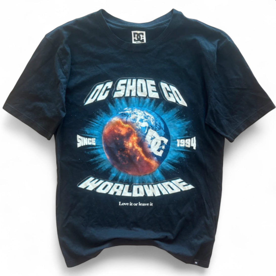 DC SHOES CO GRAPHIC T-SHIRT - BLACK PLANET EARTH WORLDWIDE SKATE COTTON