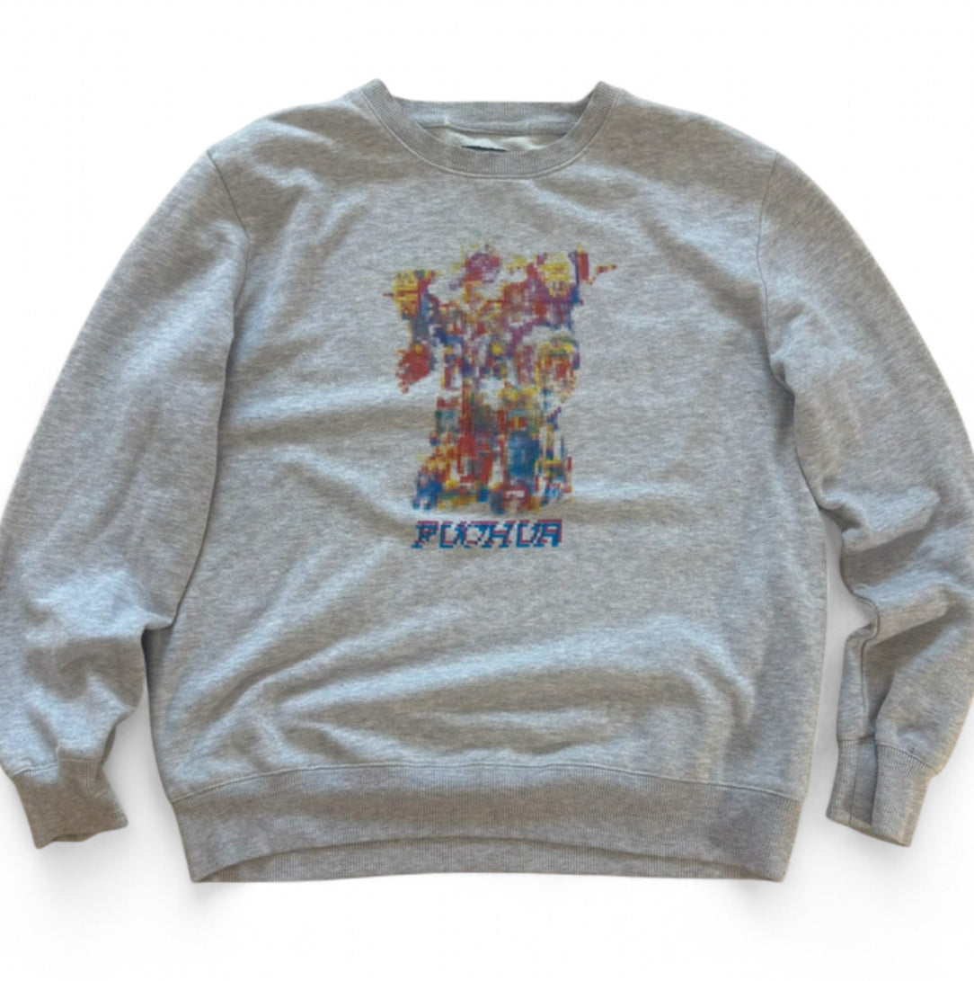PEACOCKS Y2K STYLE PIXEL GLITCH CYBER GRAPHIC SWEATSHIRT LARGE GREY STREETWEAR