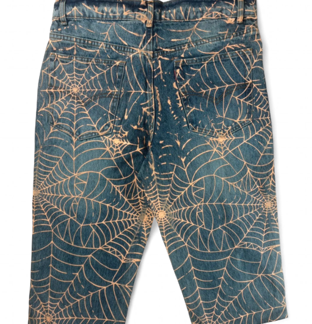CUSTOM SPIDER-MAN BLEACH SPIDER WEB LEVI'S DENIM JORTS Y2K W32