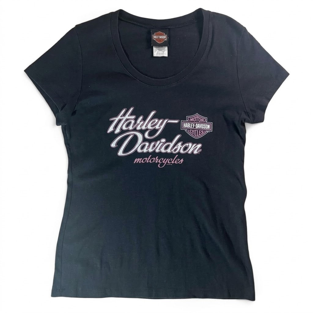 VINTAGE HARLEY DAVIDSON ROUGHRIDER NORTH DAKOTA TEE - BLACK & PINK LOGO